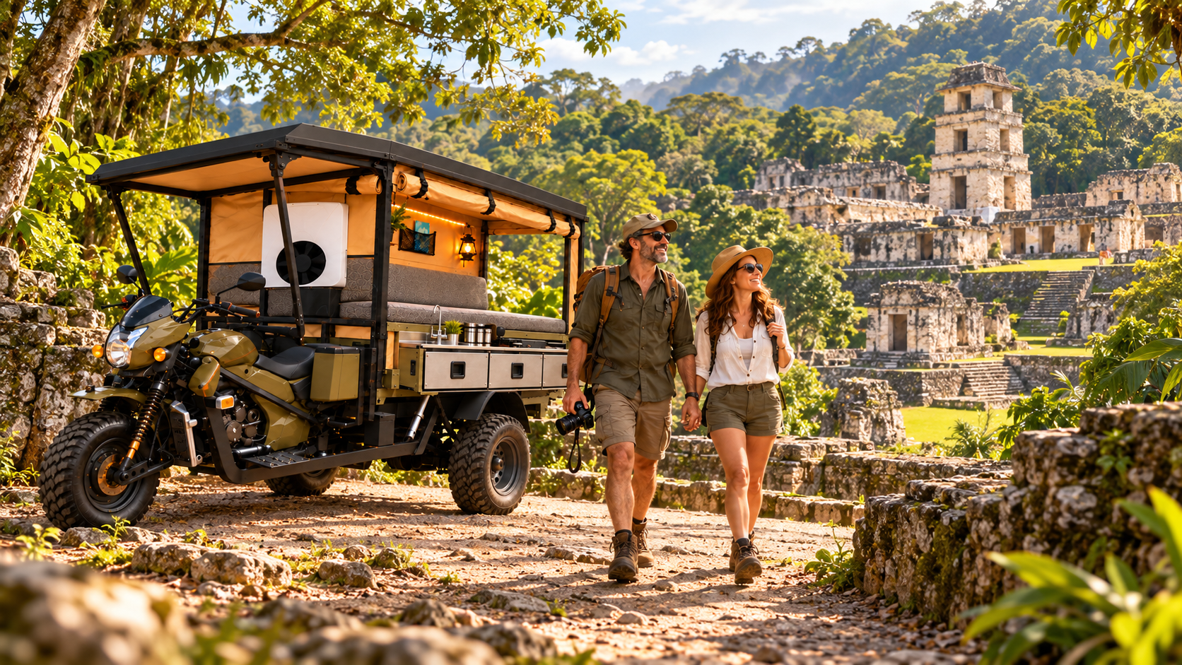 Camper near Maya ruins
