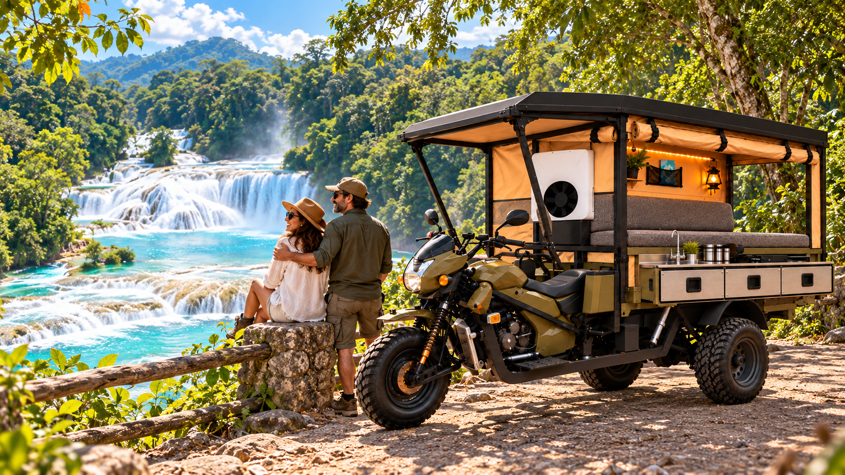 Couple overlooking waterfalls